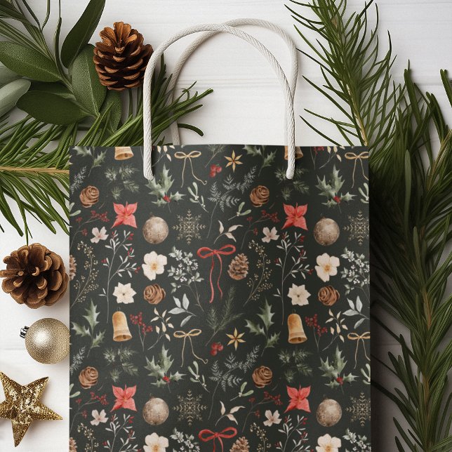 Winter Botanical Festive Merry Christmas Medium Gift Bag (Creator Uploaded)
