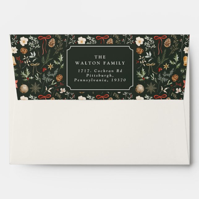 Winter Botanical Festive Return Address Christmas Envelope (Back (Top Flap))