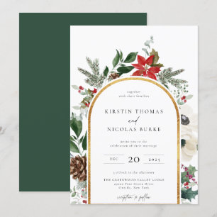 Winter Botanical Floral Arch Frame Wedding Invitation