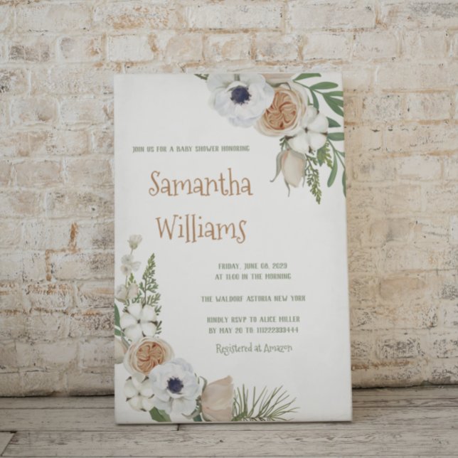 Winter Botanical Floral Cotton Baby Shower Invitation (Creator Uploaded)