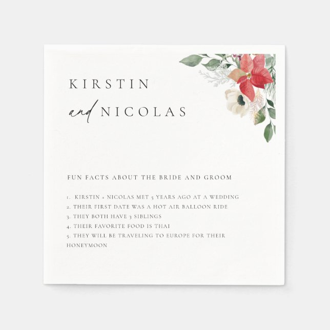 Winter Botanical Floral Fun Facts Napkin (Front)