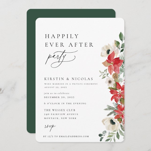 Winter Botanical Floral Happily Ever After Party Invitation (Front/Back)