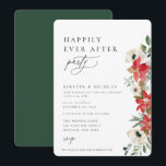 Winter Botanical Floral Happily Ever After Party Invitation<br><div class="desc">Elegant Winter Botanical Floral,  Happily Ever After Party Invitation. Black colour typography with white colour background on front and coordinating green colour backing.</div>