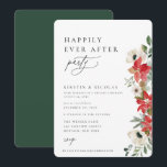Winter Botanical Floral Happily Ever After Party Invitation<br><div class="desc">Elegant Winter Botanical Floral,  Happily Ever After Party Invitation. Black colour typography with white colour background on front and coordinating green colour backing.</div>