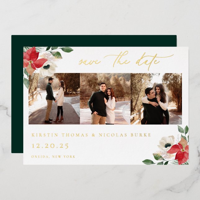 Winter Botanical Floral Photo Save The Date (Front/Back)