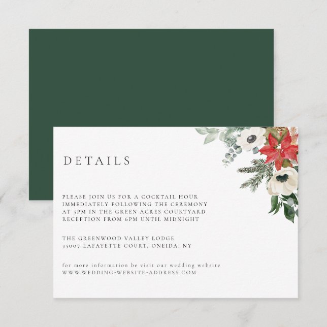 Winter Botanical Floral Wedding Details Card (Front/Back)