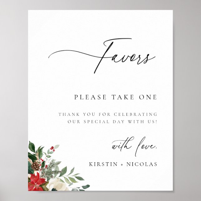 Winter Botanical Floral Wedding Favour Poster (Front)