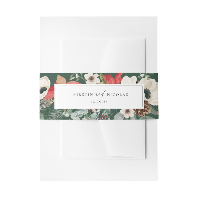 Winter Botanical Floral Wedding Invitation Belly Band (Front Example)