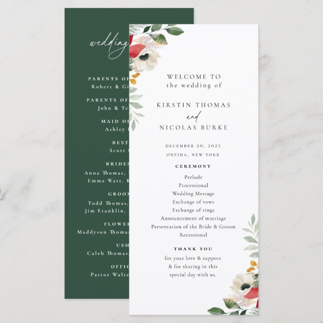 Winter Botanical Floral Wedding Programme (Front/Back)