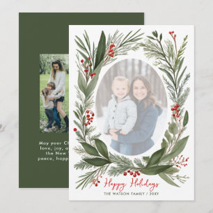 Winter Botanical Foliage Christmas 4 Photo Holiday Card