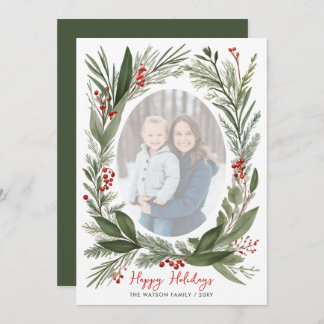Winter Botanical Foliage Christmas 4 Photo  Holiday Card