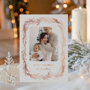 Winter Botanical Foliage Leaves Berries Christmas Foil Holiday Card