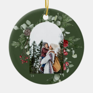 Winter Botanical Frame Green Photo Ceramic Tree Decoration