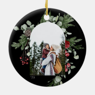 Winter Botanical Frame Photo Black Ceramic Tree Decoration