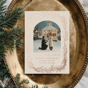 Winter Botanical Frame Photo Save the Date Foil Holiday Card