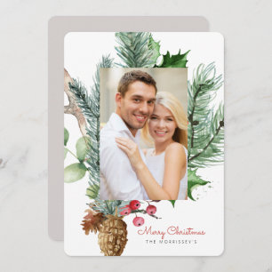 Winter Botanical Greenery 2 Photo Flat Holiday Card