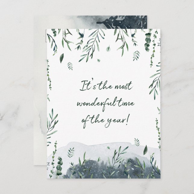 Winter Botanical Greenery Christmas Photo Holiday Postcard (Front/Back)