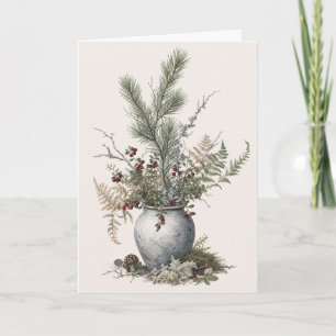Winter Botanical Greeting Evergreen Pine Berry Card