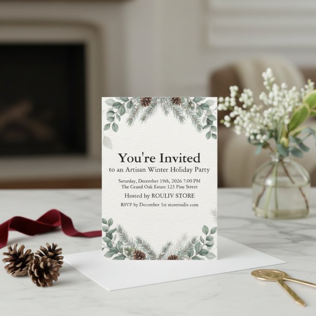 Winter Botanical Ivory Holiday Party Invitation (Winter Botanical Ivory Holiday Party Invitation)