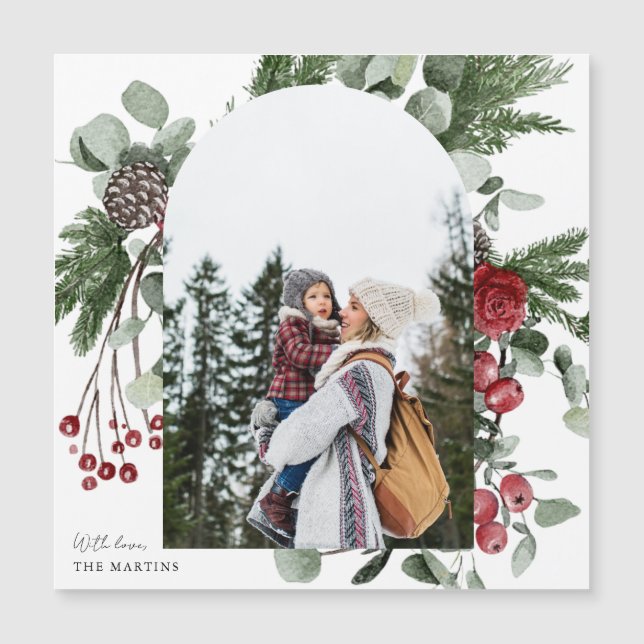 Winter Botanical Photo Arch Christmas Magnet (Front)