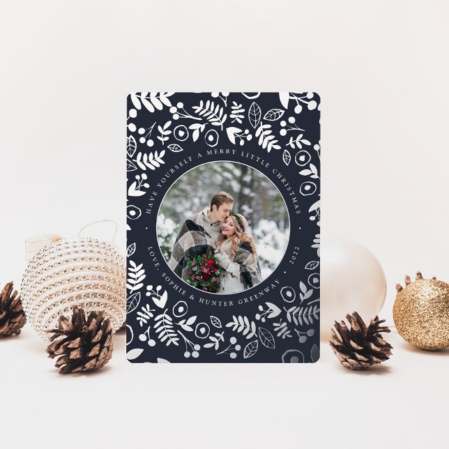Winter Botanical Photo Silver Foil Holiday Card (Creator Uploaded)