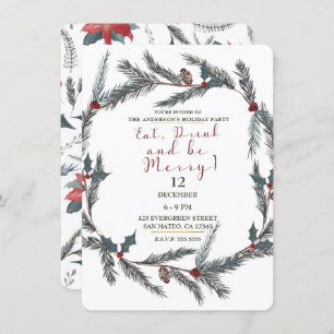Winter Botanical Pine Berry Eat Drink Be Merry Invitation