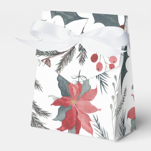 Winter Botanical Pine Berry Wreath Holiday Party Favour Box (Front Side)