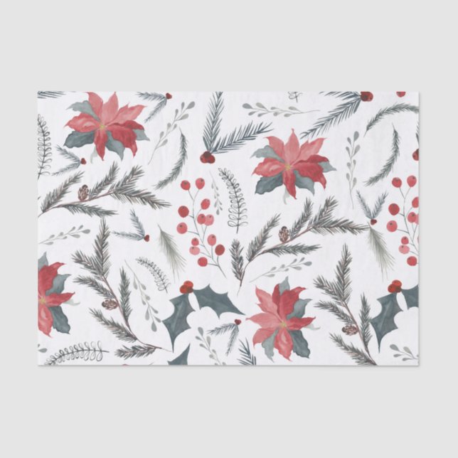 Winter Botanical Pine Berry Wreath Holiday Party Tissue Paper (Front)