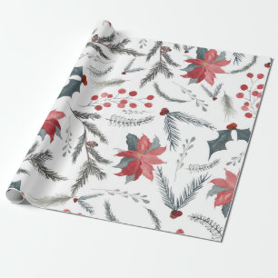 Winter Botanical Pine Berry Wreath Holiday Party Wrapping Paper