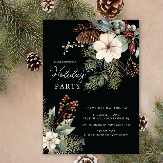 Winter Botanical Pine Branch Holiday Party Invitation (Creator Uploaded)