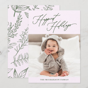 Winter Botanical Purple Happiest Holidays Photo Holiday Card