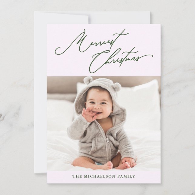 Winter Botanical Purple Merriest Christmas Photo Holiday Card (Front)