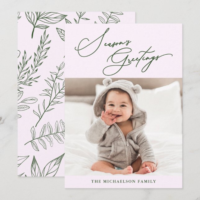 Winter Botanical Purple Season's Greetings Photo Holiday Card (Front/Back)
