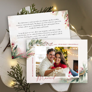 Winter Botanical Red Photo First Christmas Married Holiday Card