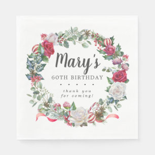 Winter Botanical Rose 60th Birthday Elegant Napkin