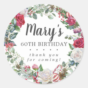 Winter Botanical Rose 60th Birthday Thank You Classic Round Sticker