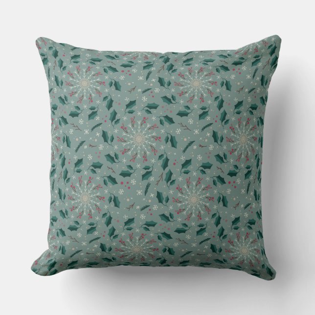 Winter Botanical Snowflake Throw Pillow (Front)
