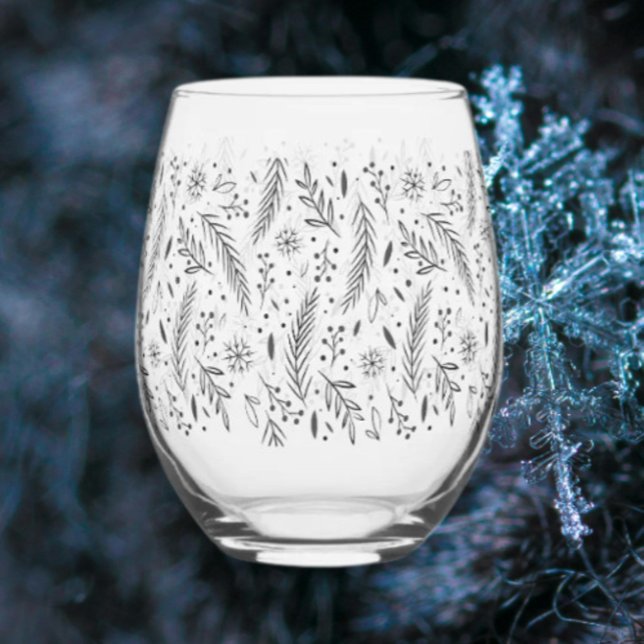 Winter Botanical Stemless Wine Glass (Creator Uploaded)