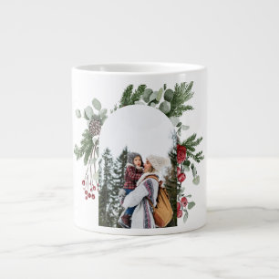 Winter Botanical Three Photo and Name Christmas Large Coffee Mug