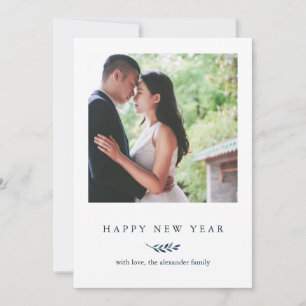 Winter Botanical with Stripes Happy New Year Photo Holiday Card