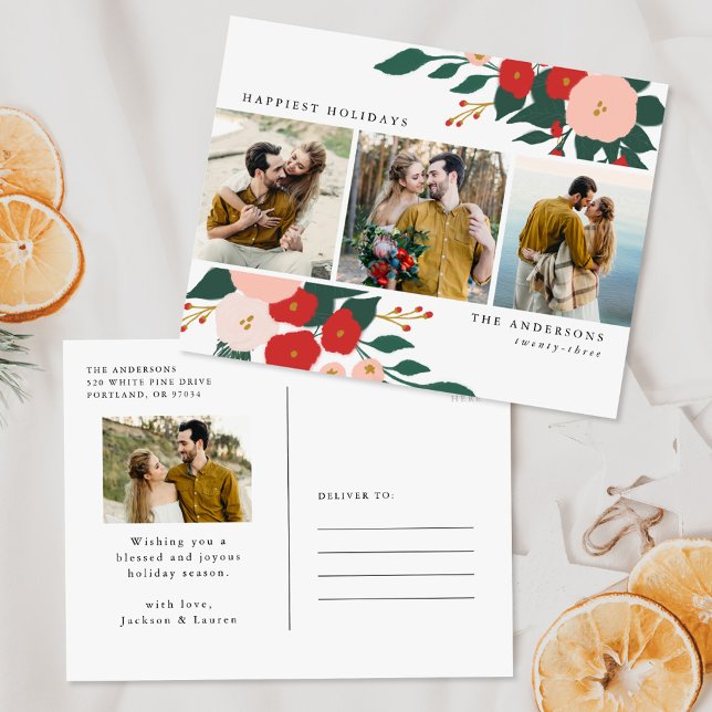 Winter Botanicals 4 Photo Holiday Postcard (Creator Uploaded)