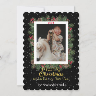 Winter Botanicals and Snowflakes Photo Holiday Card