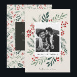 Winter Botanicals Christmas Photo Beige Holiday Card<br><div class="desc">This completely customisable 1- photo holiday card features elegant hand-painted watercolor wintery botanicals that beautifully frame your photo. Comes with a matching pattern on the back and room to write a personalised message. Want to customise even more? Click on the “Edit using Design Tool.” This design is part of a...</div>