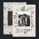 Winter Botanicals Christmas Photo Beige Holiday Card<br><div class="desc">This completely customisable 1- photo holiday card features elegant hand-painted watercolor wintery botanicals that beautifully frame your photo. Comes with a matching pattern on the back and room to write a personalised message. Want to customise even more? Click on the “Edit using Design Tool.” This design is part of a...</div>