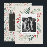 Winter Botanicals Christmas Photo Beige New Year Holiday Card<br><div class="desc">This completely customisable 1- photo holiday card features elegant hand-painted watercolor wintery botanicals that beautifully frame your photo. Comes with a matching pattern on the back and room to write a personalised message. Want to customise even more? Click on the “Edit using Design Tool.” This design is part of a...</div>