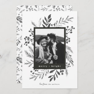 Winter Botanicals Christmas Photo Black and White Holiday Card