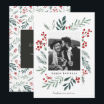 Winter Botanicals Christmas Photo Classic Colours Holiday Card<br><div class="desc">This completely customisable 1- photo holiday card features elegant hand-painted watercolor wintery botanicals that beautifully frame your photo. Comes with a matching pattern on the back and room to write a personalised message. Want to customise even more? Click on the “Edit using Design Tool.” This design is part of a...</div>