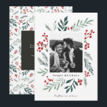 Winter Botanicals Christmas Photo Classic Colours Holiday Card<br><div class="desc">This completely customisable 1- photo holiday card features elegant hand-painted watercolor wintery botanicals that beautifully frame your photo. Comes with a matching pattern on the back and room to write a personalised message. Want to customise even more? Click on the “Edit using Design Tool.” This design is part of a...</div>