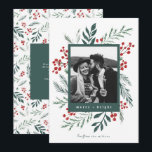 Winter Botanicals Christmas Photo Green Holiday Card<br><div class="desc">This completely customisable 1- photo holiday card features elegant hand-painted watercolor wintery botanicals that beautifully frame your photo. Comes with a matching pattern on the back and room to write a personalised message. Want to customise even more? Click on the “Edit using Design Tool.” This design is part of a...</div>