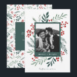 Winter Botanicals Christmas Photo Green Holiday Card<br><div class="desc">This completely customisable 1- photo holiday card features elegant hand-painted watercolor wintery botanicals that beautifully frame your photo. Comes with a matching pattern on the back and room to write a personalised message. Want to customise even more? Click on the “Edit using Design Tool.” This design is part of a...</div>